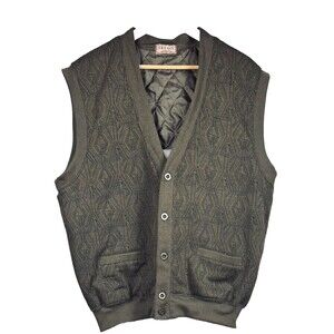 Vintage Crealy Sweater Vest Mens Quilted‎ Lining Pockets Large Olive Green Golf
